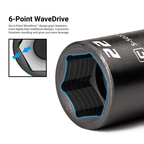 1/2 In. Stubby Impact Socket, 3/8 In. Drive, 6 Point, SAE